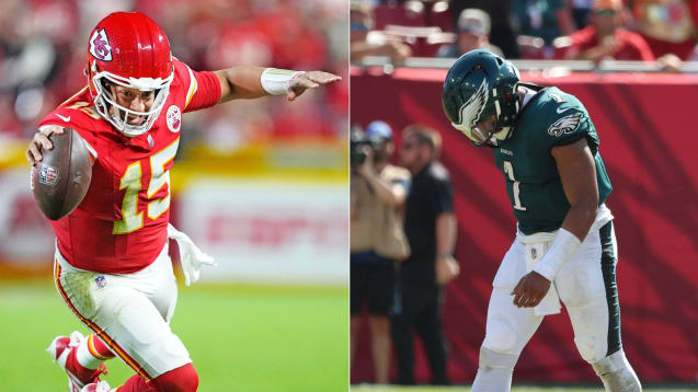 Einer entthront, einer abgestürzt: Patrick Mahomes (li.) und Jalen Hurts.