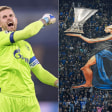 Die Trophäe der Europa League, hier als Choreographie der Atalanta-Fans. Und Ralf Fährmann, der sich in diesem Wettbewerb auszeichnen konnte.