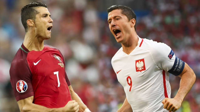 Cristiano Ronaldo und Robert Lewandowski bei ihrem einzigen Länderspiel-Duell im EM-Viertelfinale 2016.
